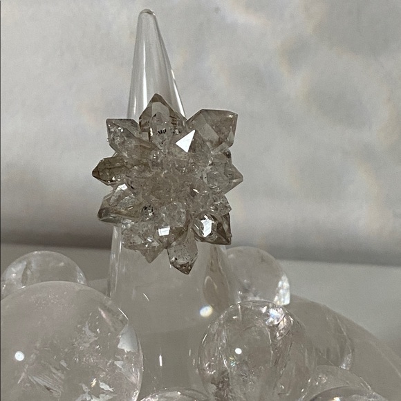 Jewelry - Herkimer Black & White Energy Healer Crystal Cluster Silver Statement Ring